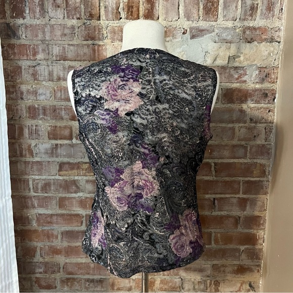 Y2K Purple Floral Paisley Sheer and Lace Sleeveless Top/Tank -Size M -TP17 - Picture 3 of 9